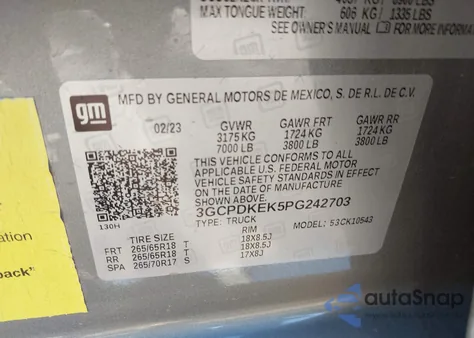 2023 Chevrolet Silverado 1500 4Wd Short Bed Lt With 2Fl z USA, uszkodzony, nr VIN 3GCPDKEK5PG242703